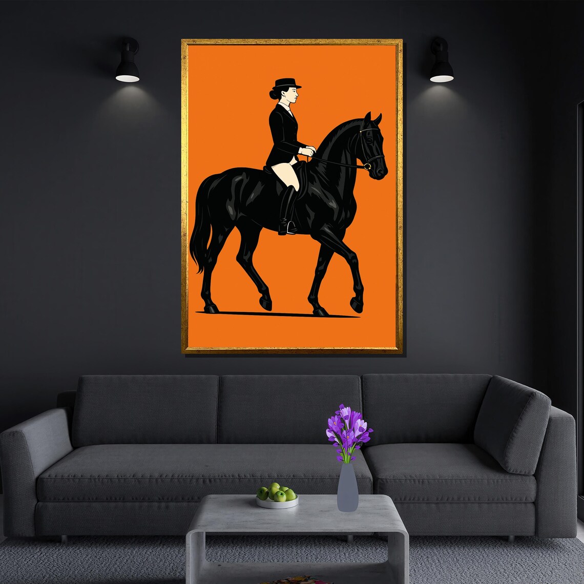 Elegant Horse Riding Painting, Minimalist Equestrian Woman - Image 3