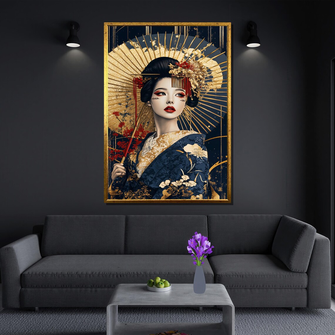Elegant Japanese Woman With Gold Umbrella, Portrait - Image 3