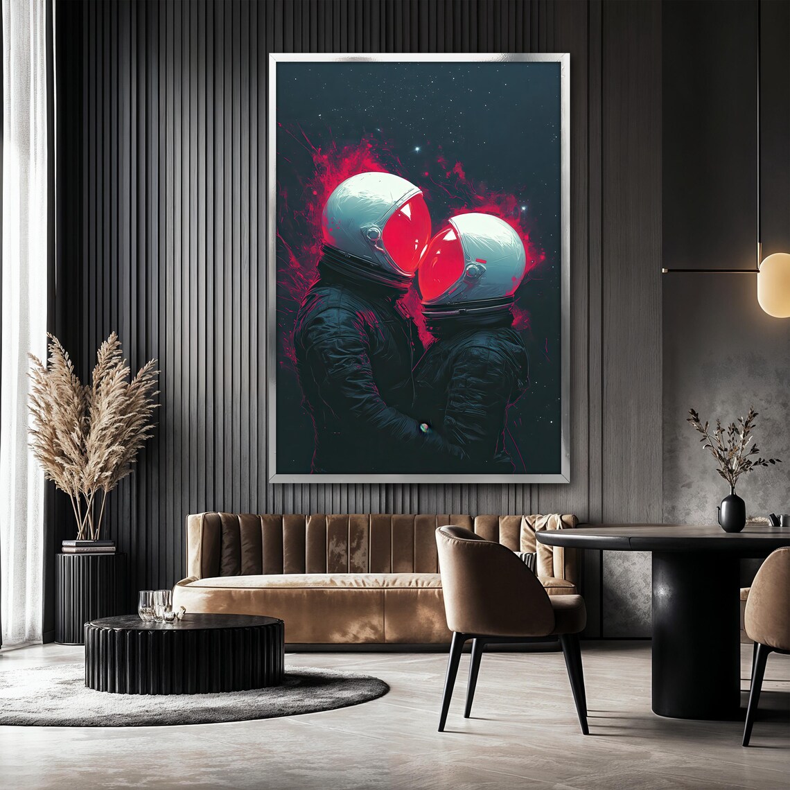 Astronaut Couple Painting, Futuristic Romantic Decor - Image 2