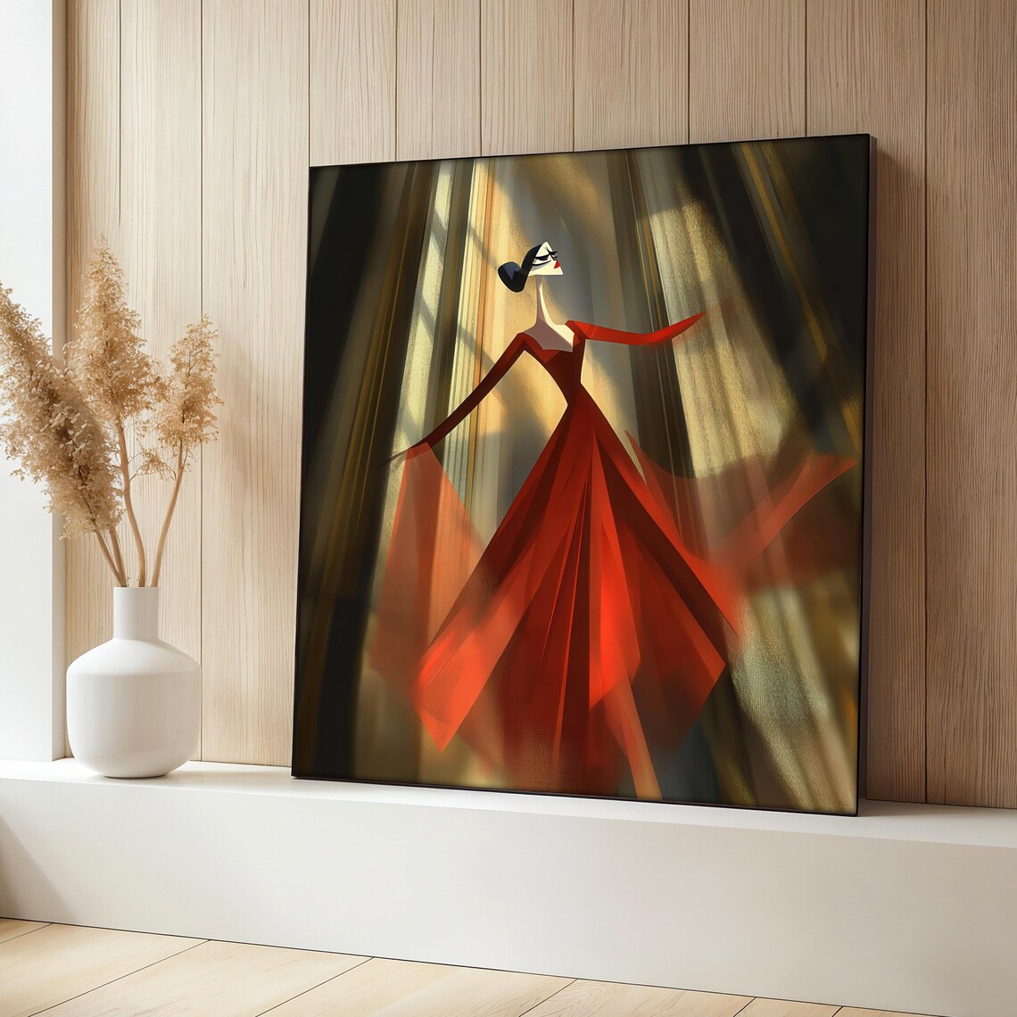 Elegant Woman In Red Dress, Abstract Fashion Art