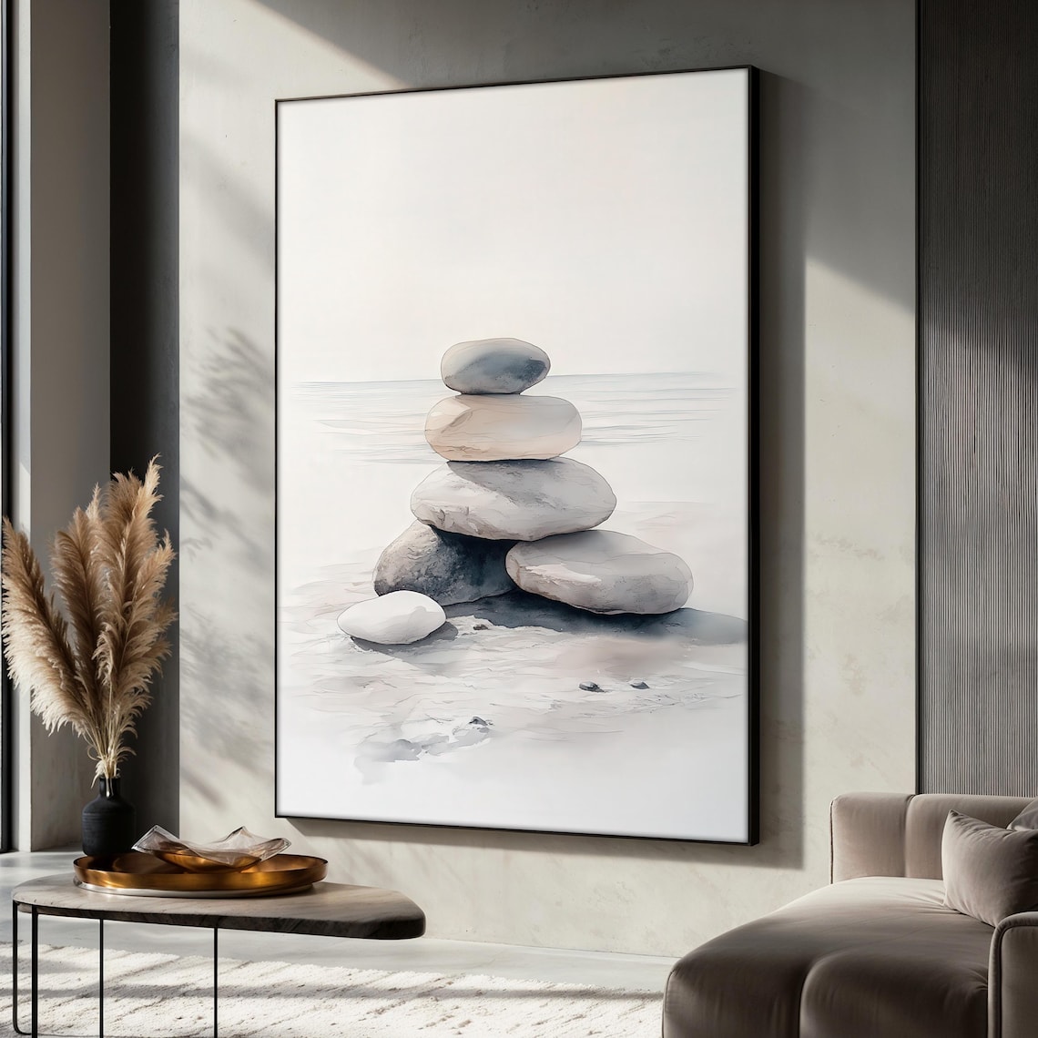 Balanced Stones Painting, Zen Beach Decor