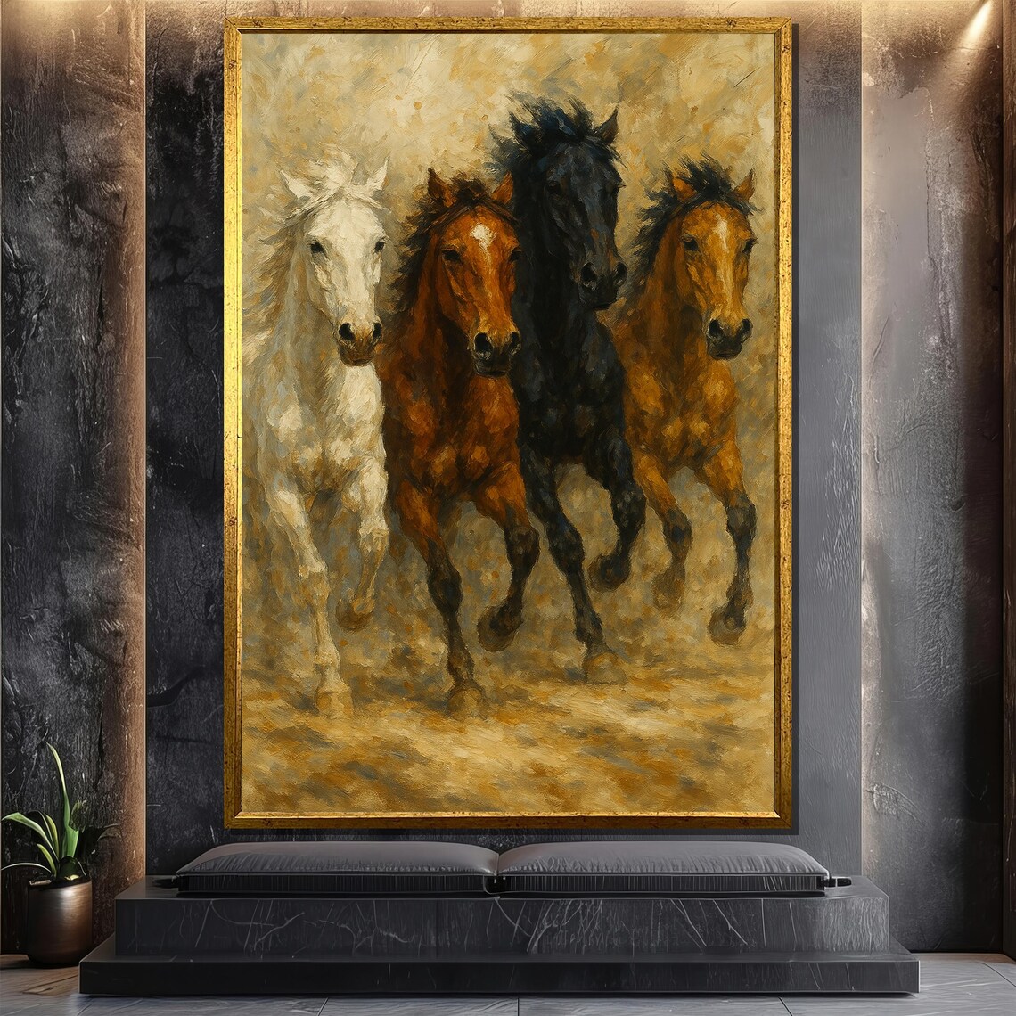 Running Horses, Rustic Western Art Print
