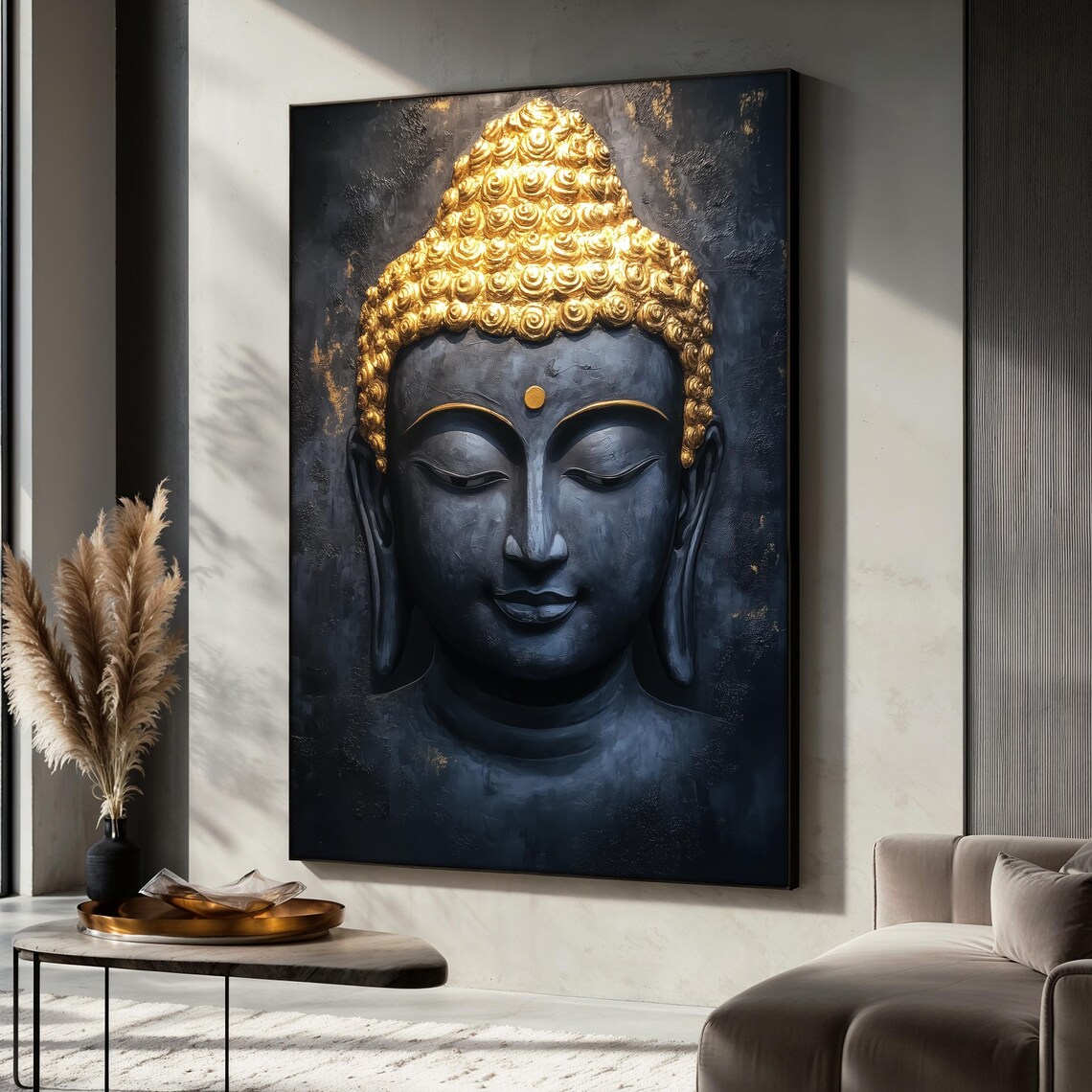 Black And Gold Buddha Painting, Zen Spiritual Art