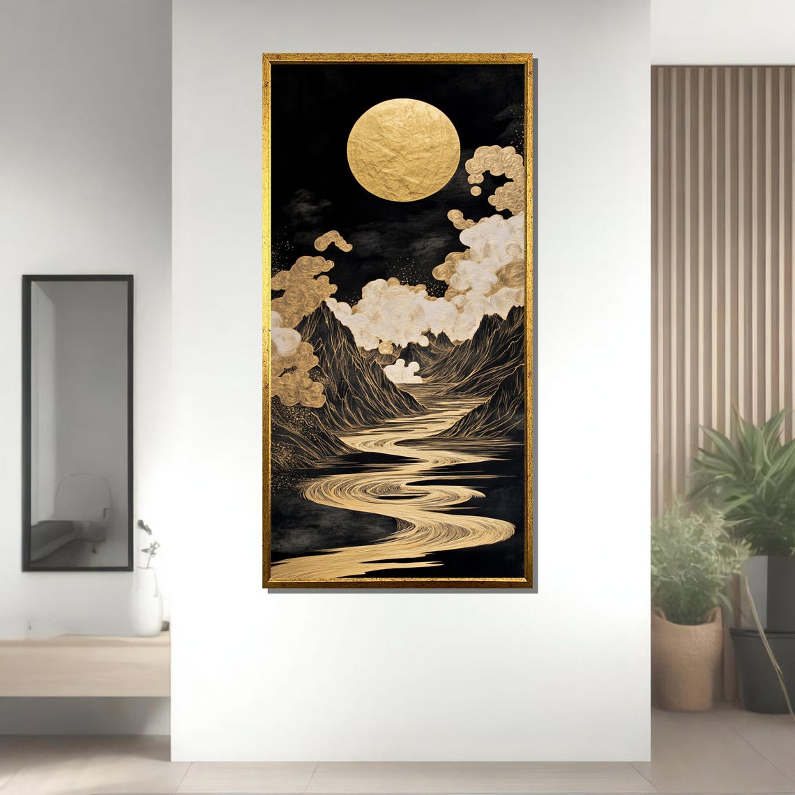 Golden Moon And River, Japanese Minimalist Art Print - Image 3