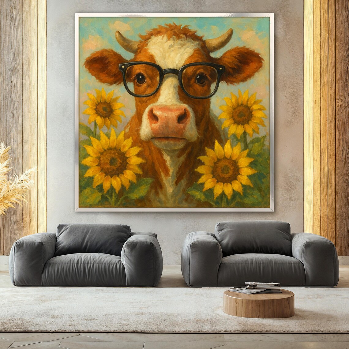 Funny Cow With Glasses And Sunflowers Art Print - Image 2