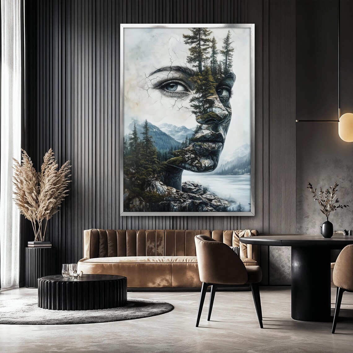 Mountain Woman Art, Surreal Forest Landscape - Image 2