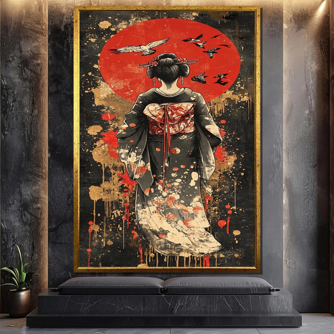 Japanese Geisha Painting, Asian Style Decor Gift