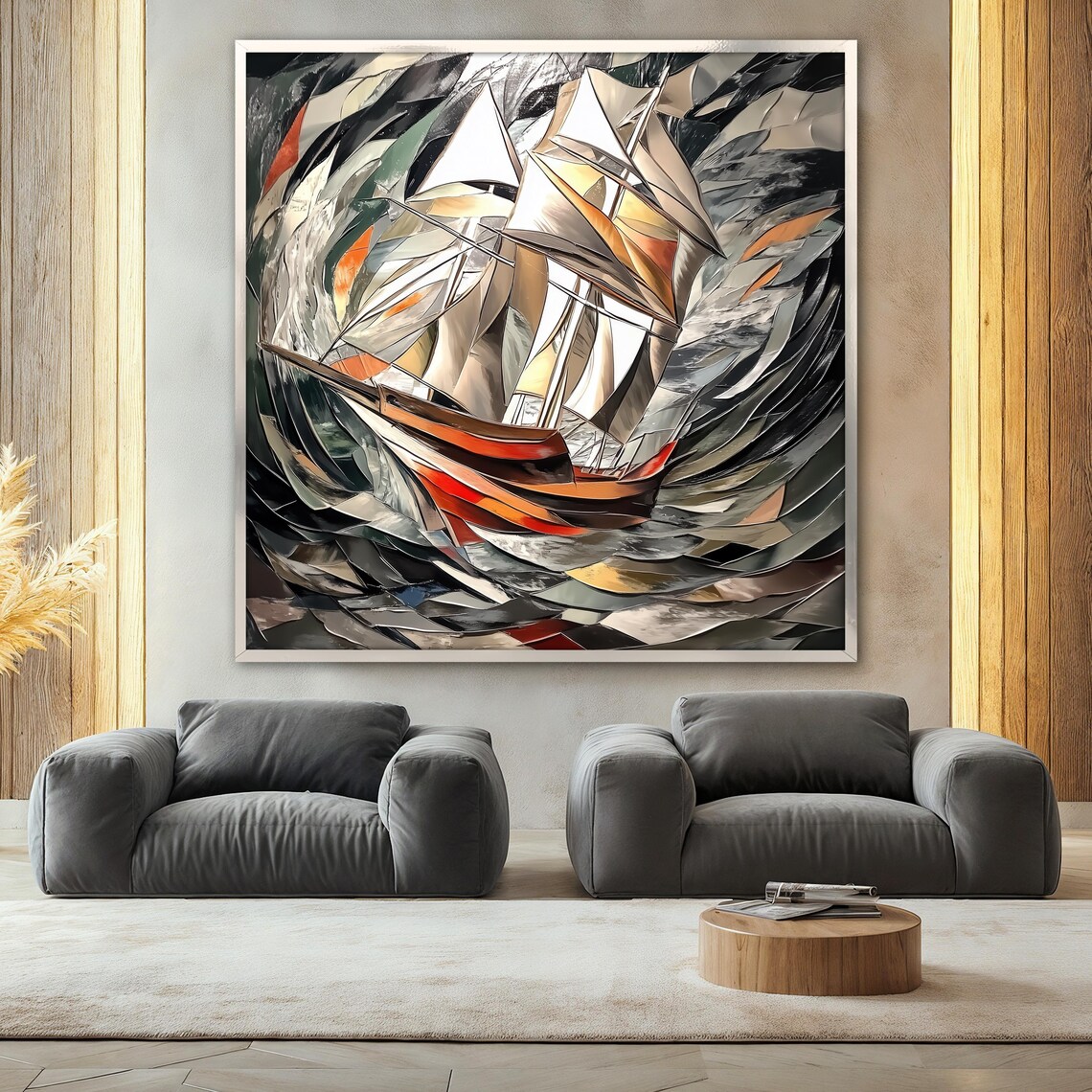 Abstract Sailboat Painting, Coastal Nautical Decor - Image 2
