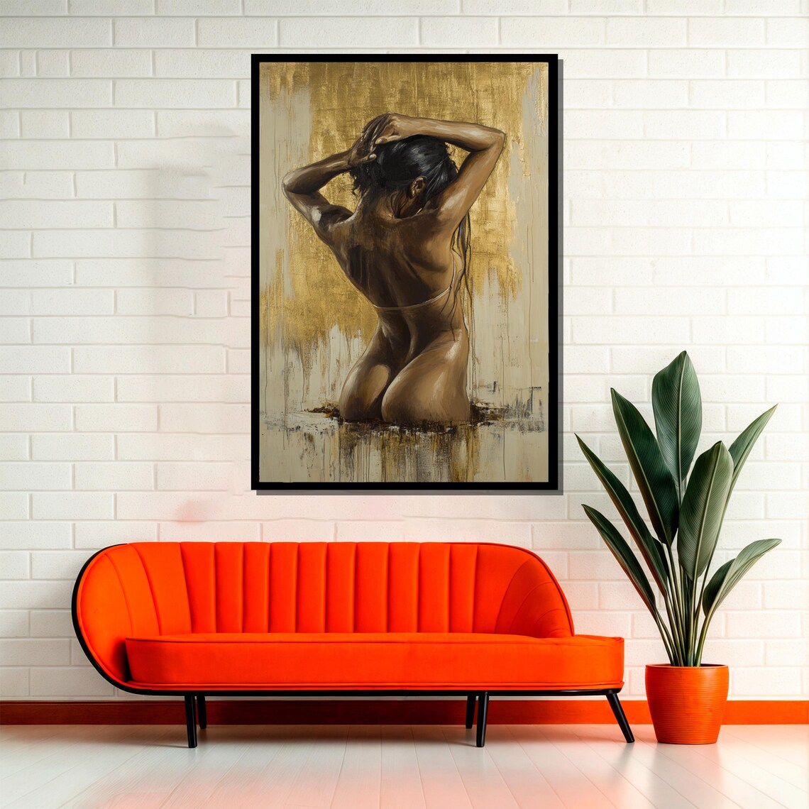 Golden Nude Painting, Modern Woman Decor - Image 2