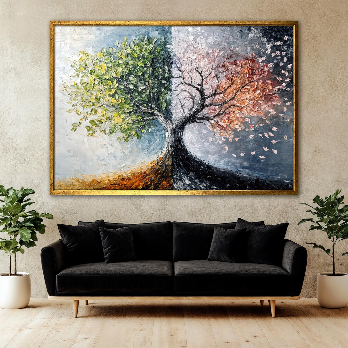 Four Seasons Tree Painting, Seasonal Landscape - Image 3