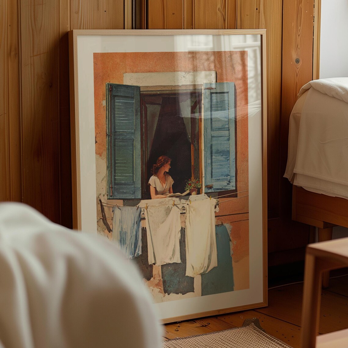 Vintage Laundry Room Art Print, Italian Window