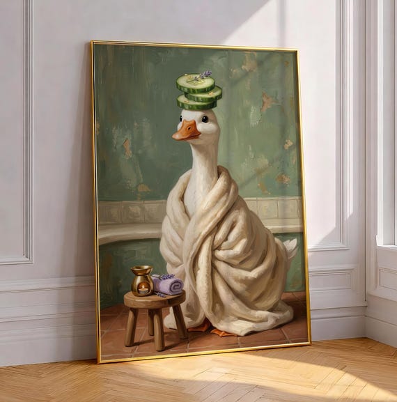 Funny Goose Wall Art Print Animal Spa Day Poster Whimsical Powder Room Decor Quirky Bathrobe Self Care Gift Digital Download