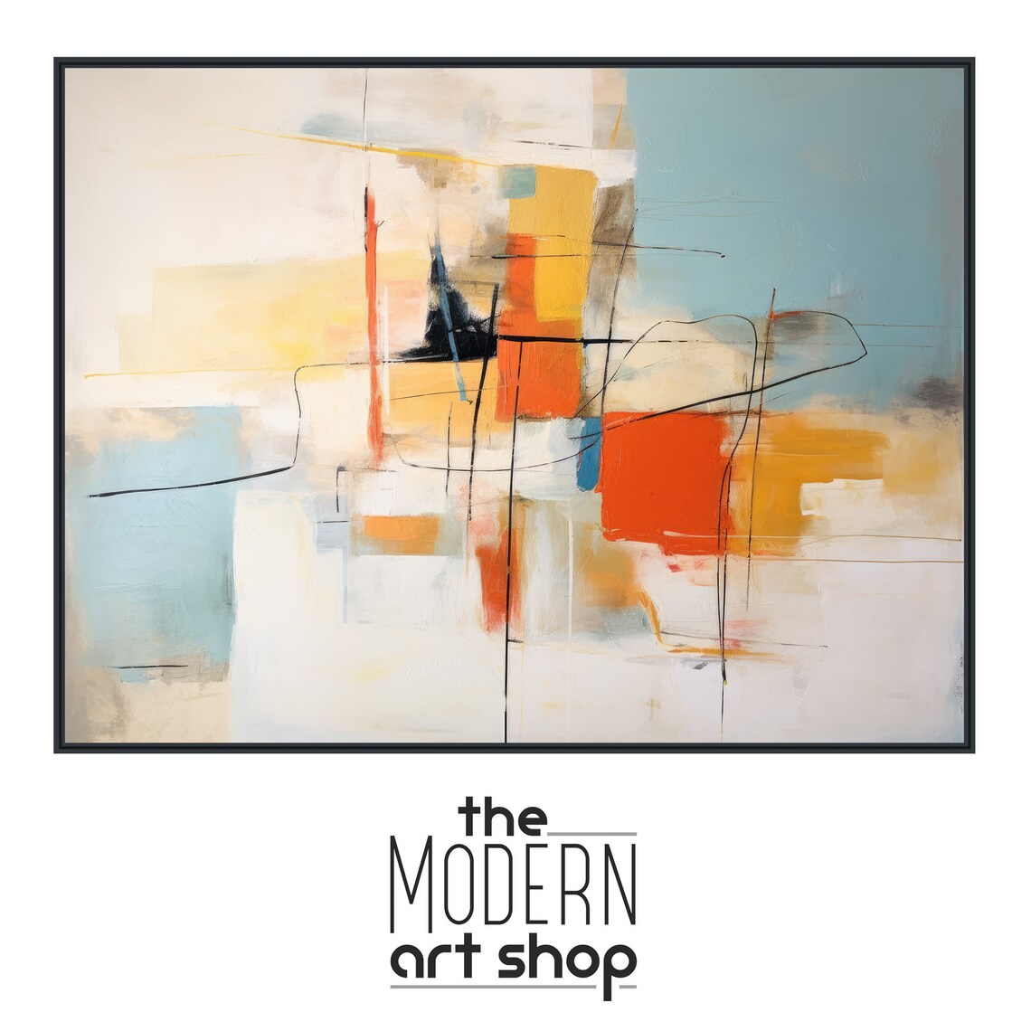Large Abstract Blue Beige Orange Harmony Poster - Image 4