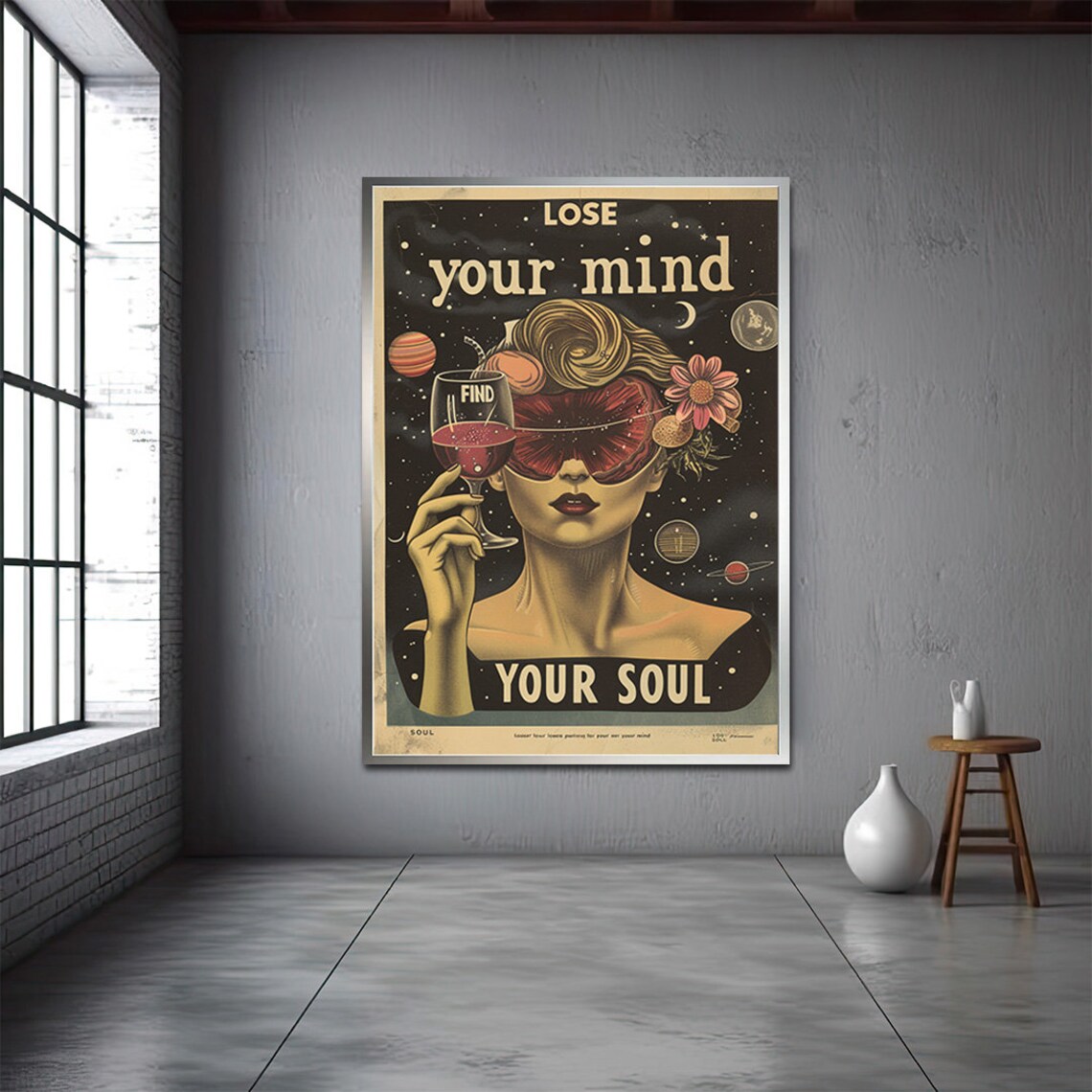 Lose Your Mind Find Your Soul Retro Cosmic Vintage Quote Poster - Image 3