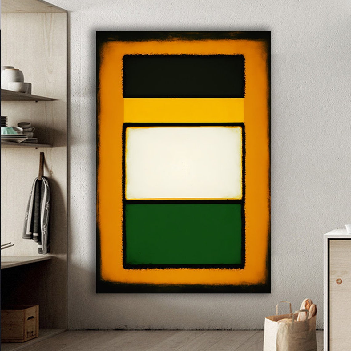 Glowing Orange Black Cream Green Abstract Rothko Style Poster - Image 3