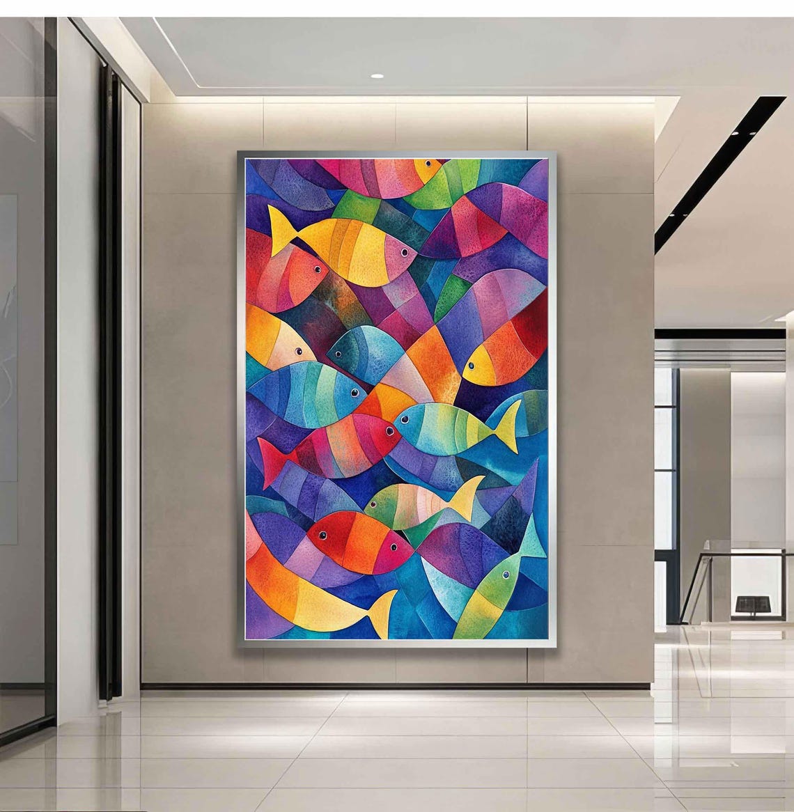 Abstract Colorful Fish School Ocean Painting Modern Wall Art - Image 3