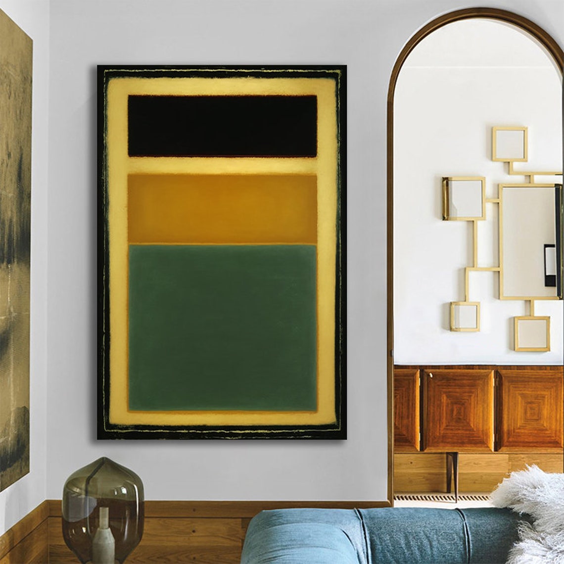 Black Gold Green Color Field Abstract Rothko Style Art Poster - Image 3