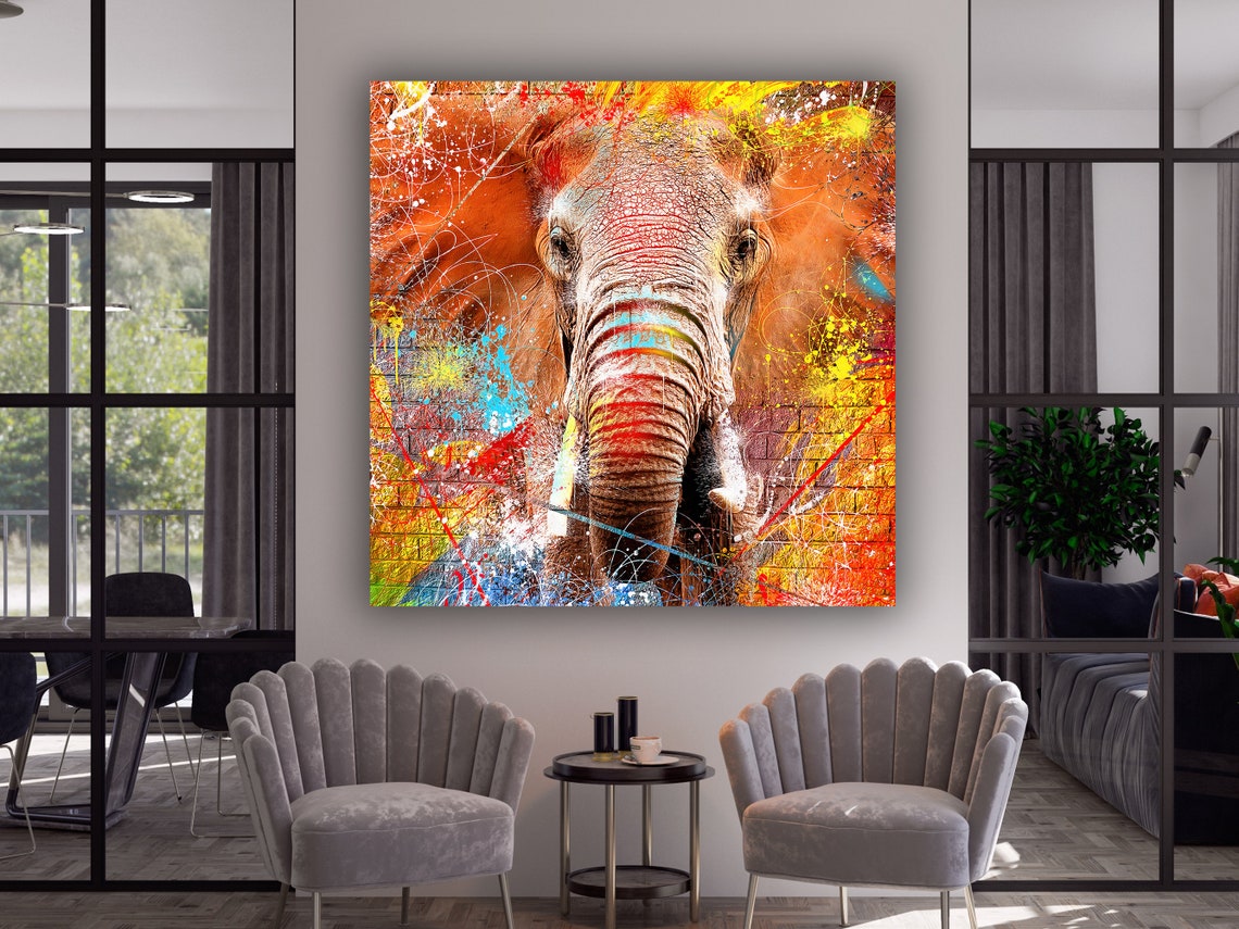 Colorful Elephant Head Paint Splash Modern Pop Art Wall Poster - Image 3