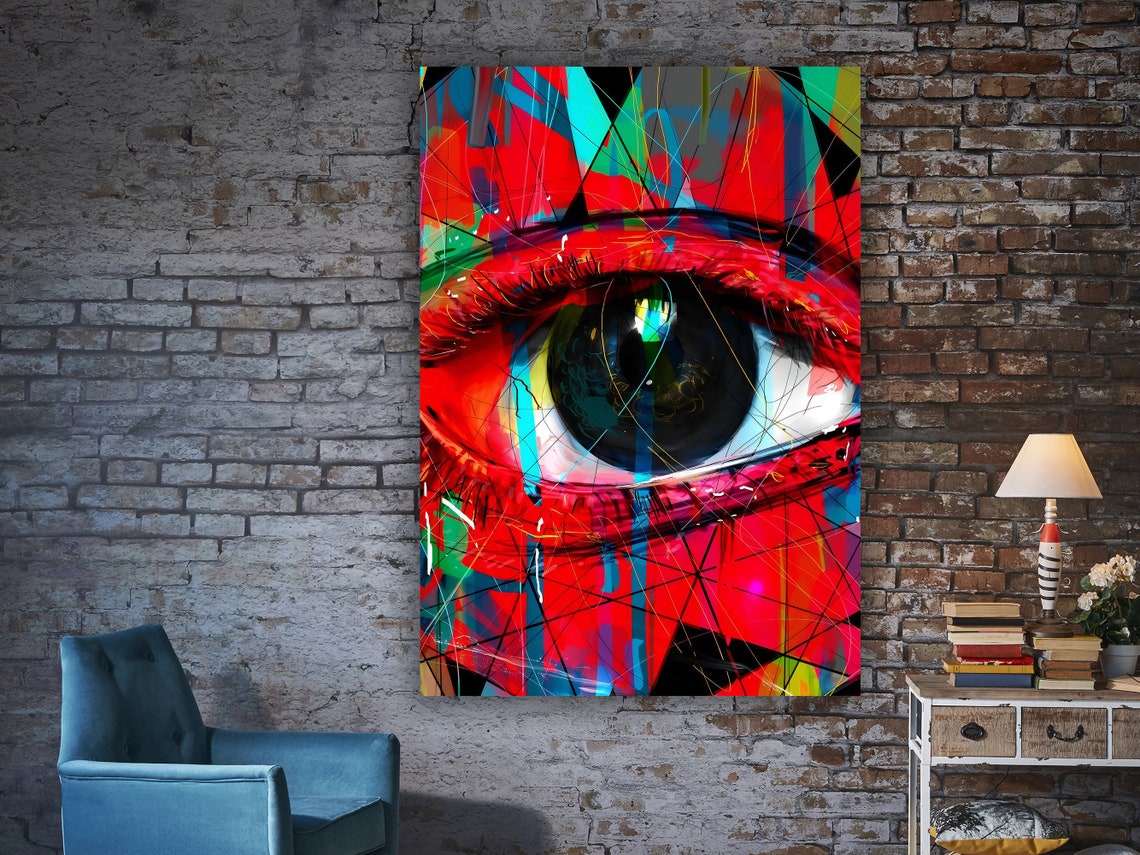 Abstract Red Eye Close Up Neon Graffiti Style Digital Art Wall Poster - Image 3