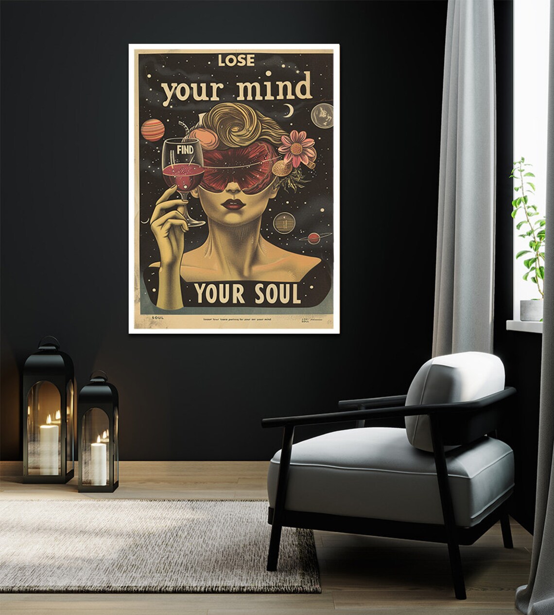 Lose Your Mind Find Your Soul Retro Cosmic Vintage Quote Poster - Image 2