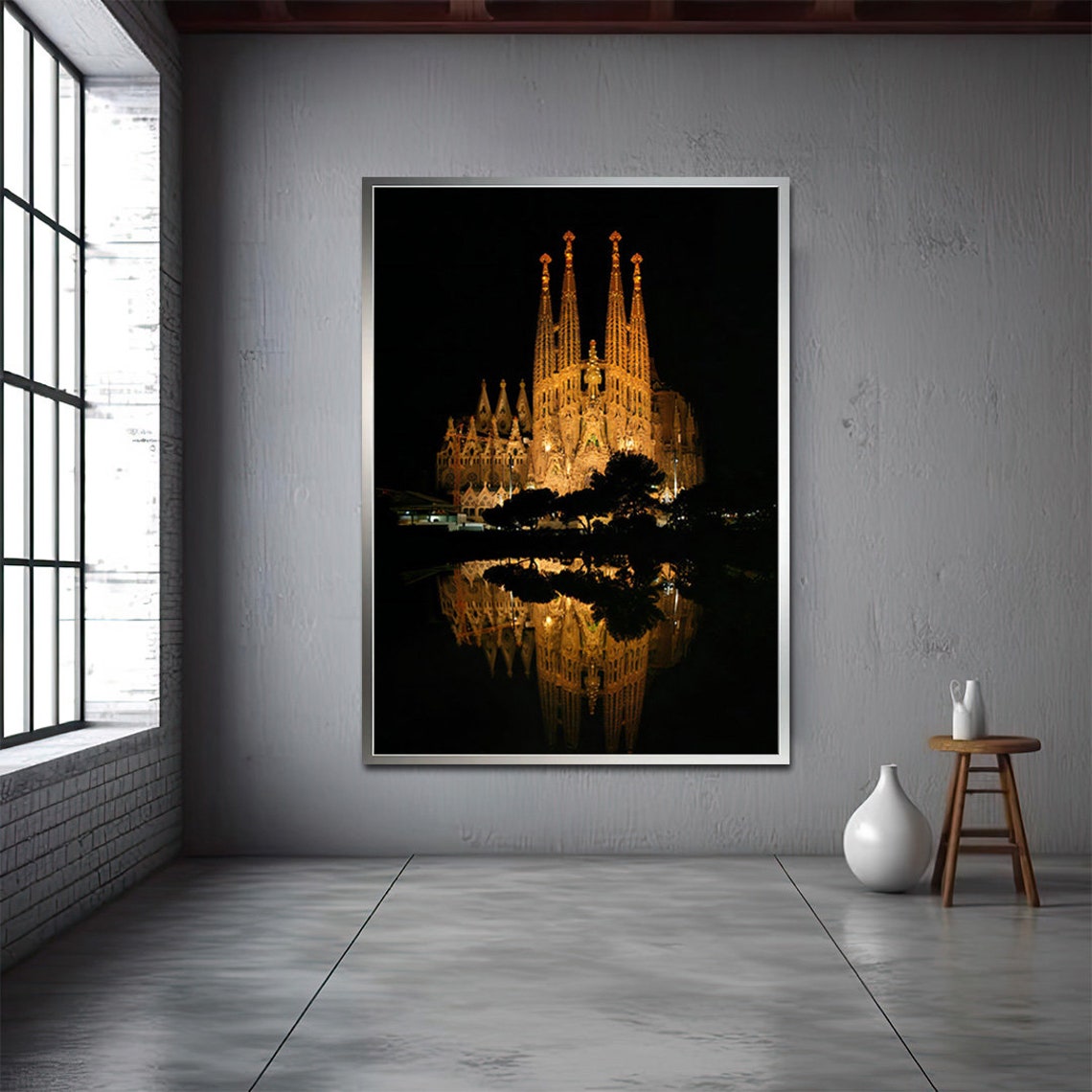 La Sagrada Familia Painting Printed Painting Barcelona Art Spain Wall Art Landscape Painting Night Landscape Painting - Image 3