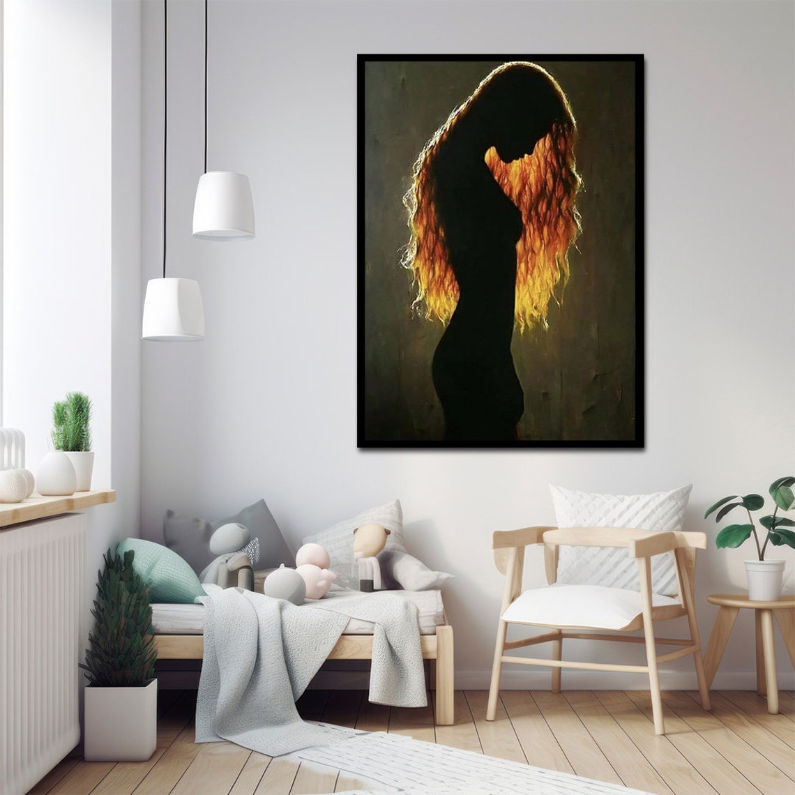 Silhouette Woman Painting Gold Haired Woman Art Woman In The Dark Nude Woman Wall Art Print Painting Framed Painting - Image 3