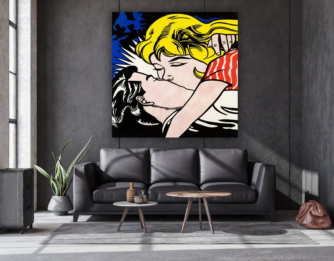 Comic Pop Art Couple Kiss Bold Halftone Retro Romance Style Wall Art - Image 3