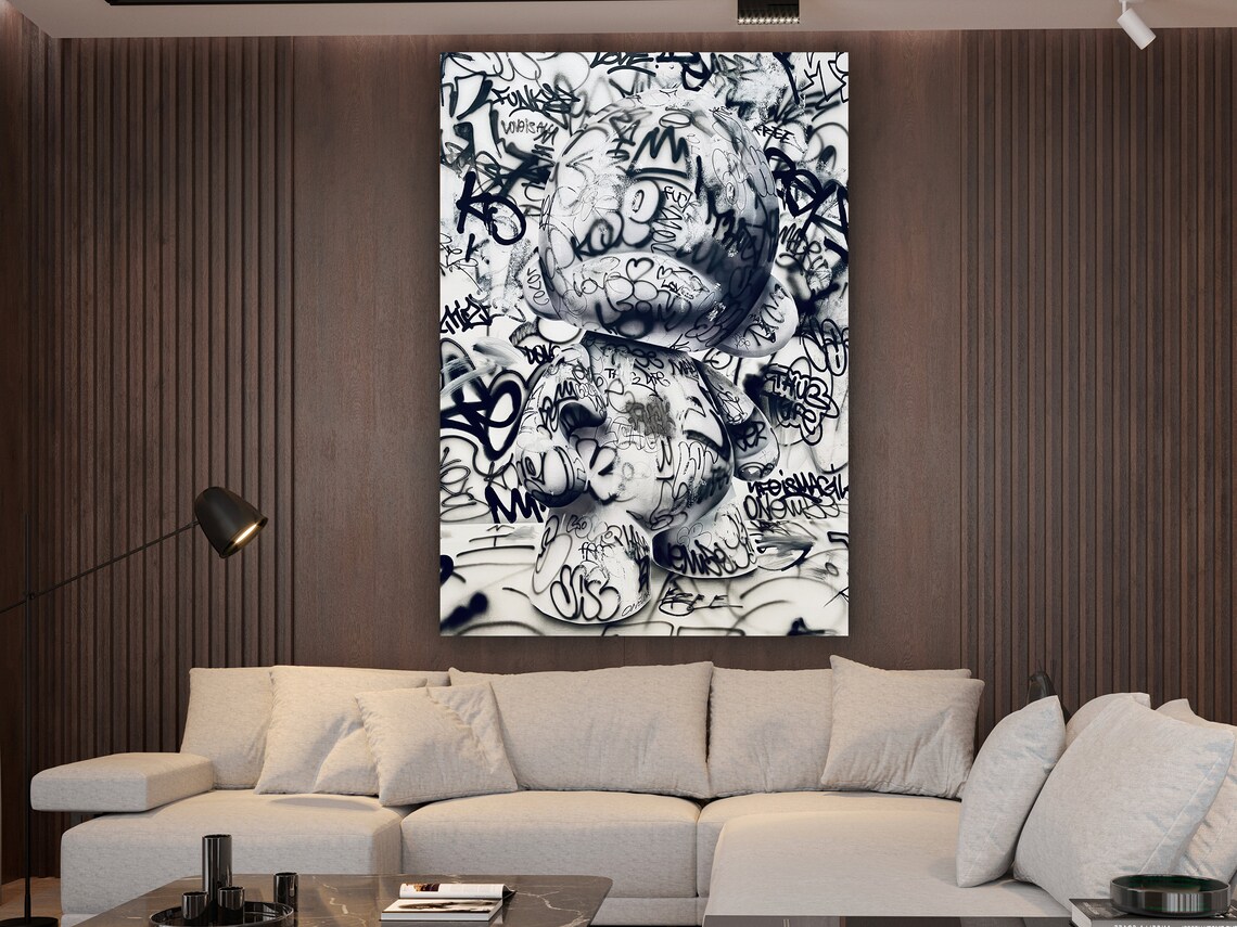 Graffiti Teddy Bear Black White Street Art Urban Illustration Wall Art Poster - Image 2