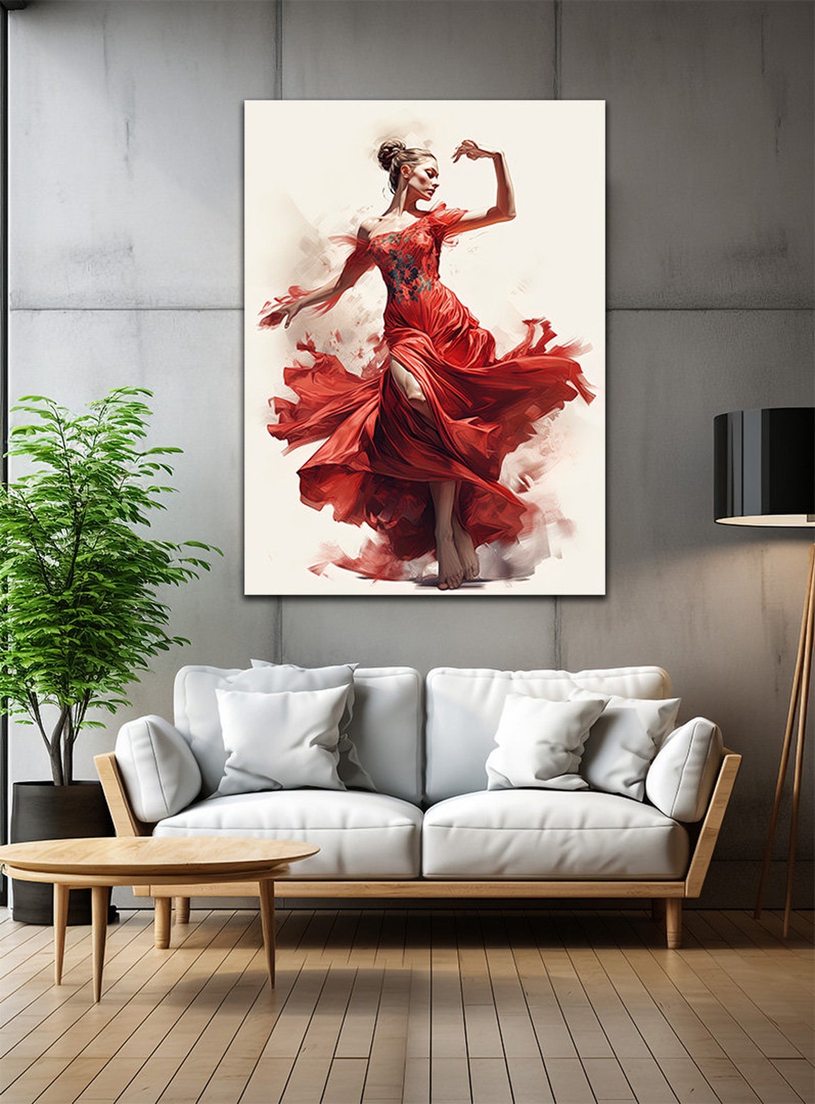 Woman In Flowing Red Dress Dancing Watercolor Elegant Dance Poster - Image 3