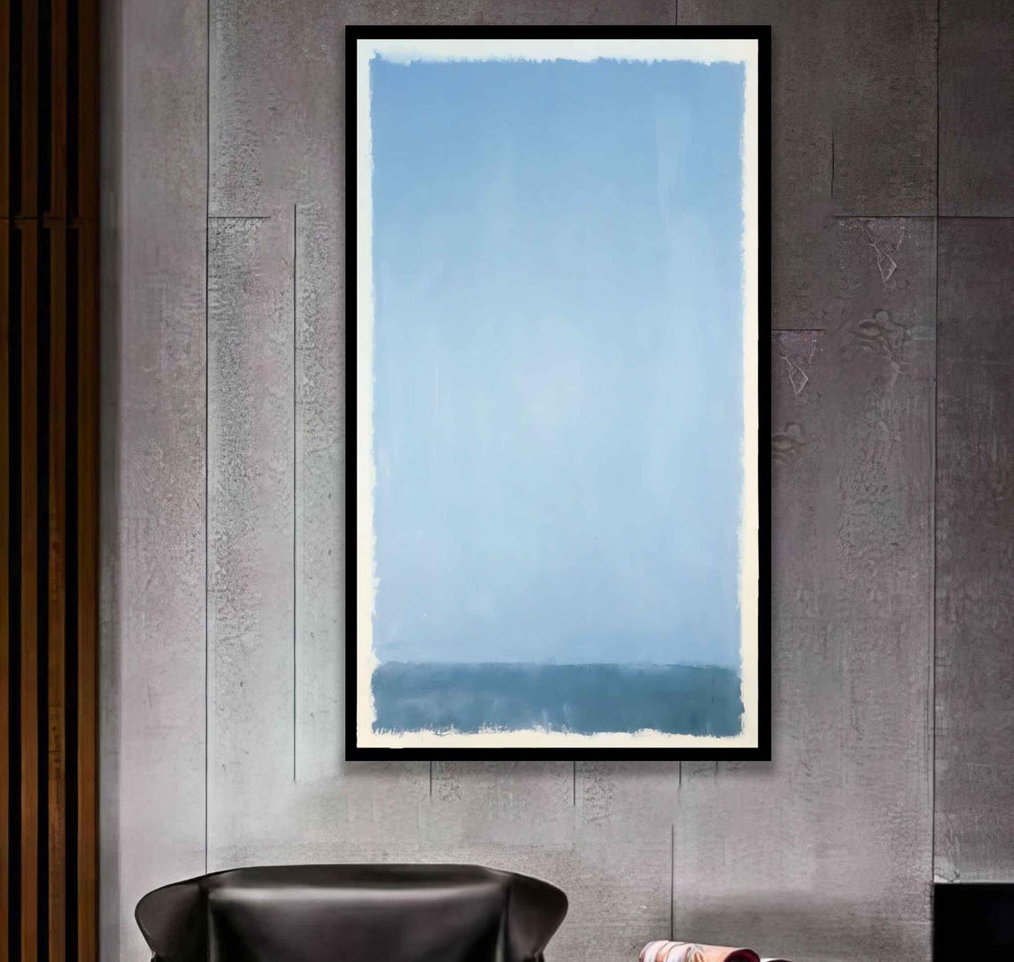 Pale Blue Rothko Style Color Field With Soft Gray Horizon Band Poster - Image 3