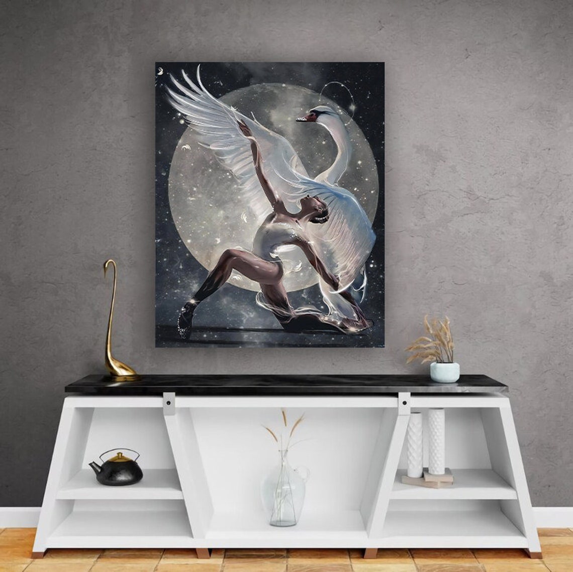 Ballerina Swan Moonlit Dance Elegant Dancer Fantasy Art Poster - Image 3