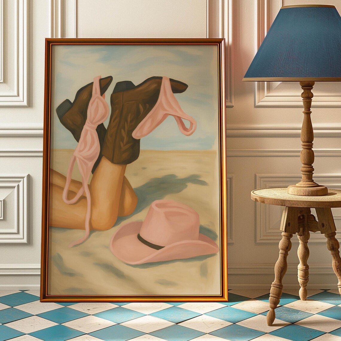 Cowgirl Bikini Retro Western Art Print, Vintage Decor