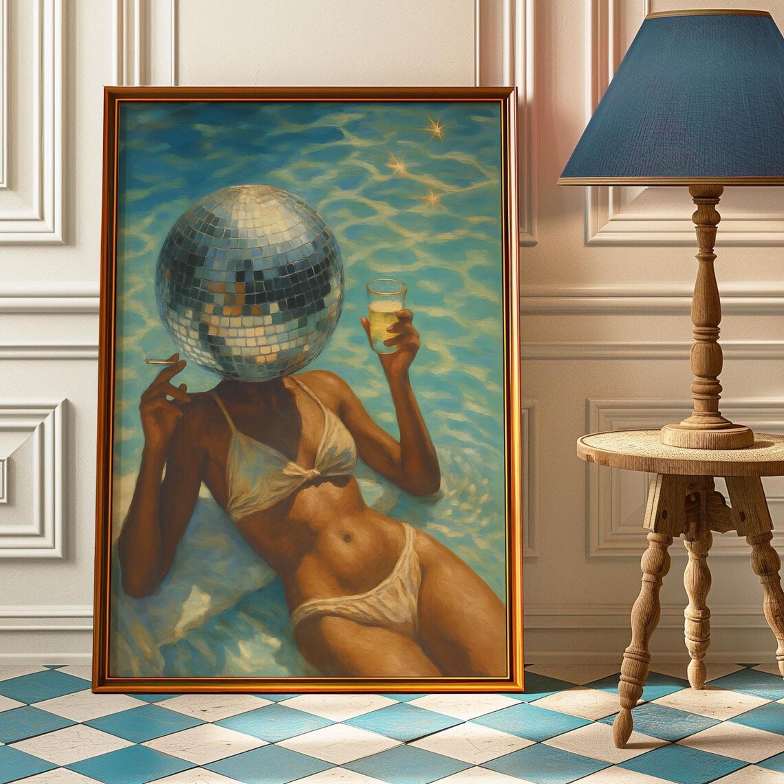 Disco Ball Woman With Cigarette Art Print