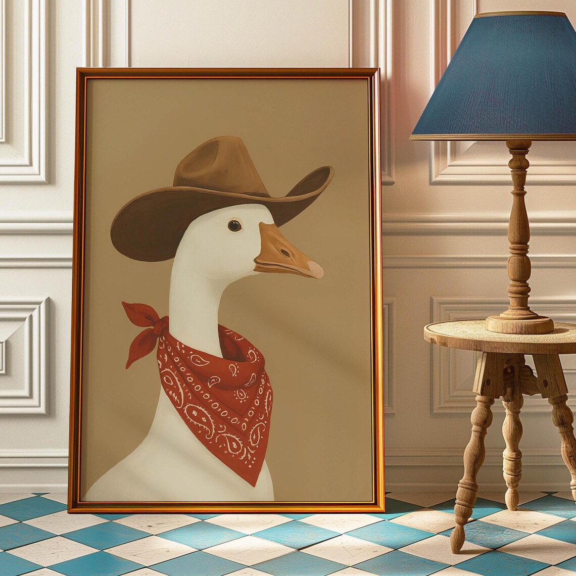 Silly Cowboy Goose Vintage Hat Poster, Nursery Decor