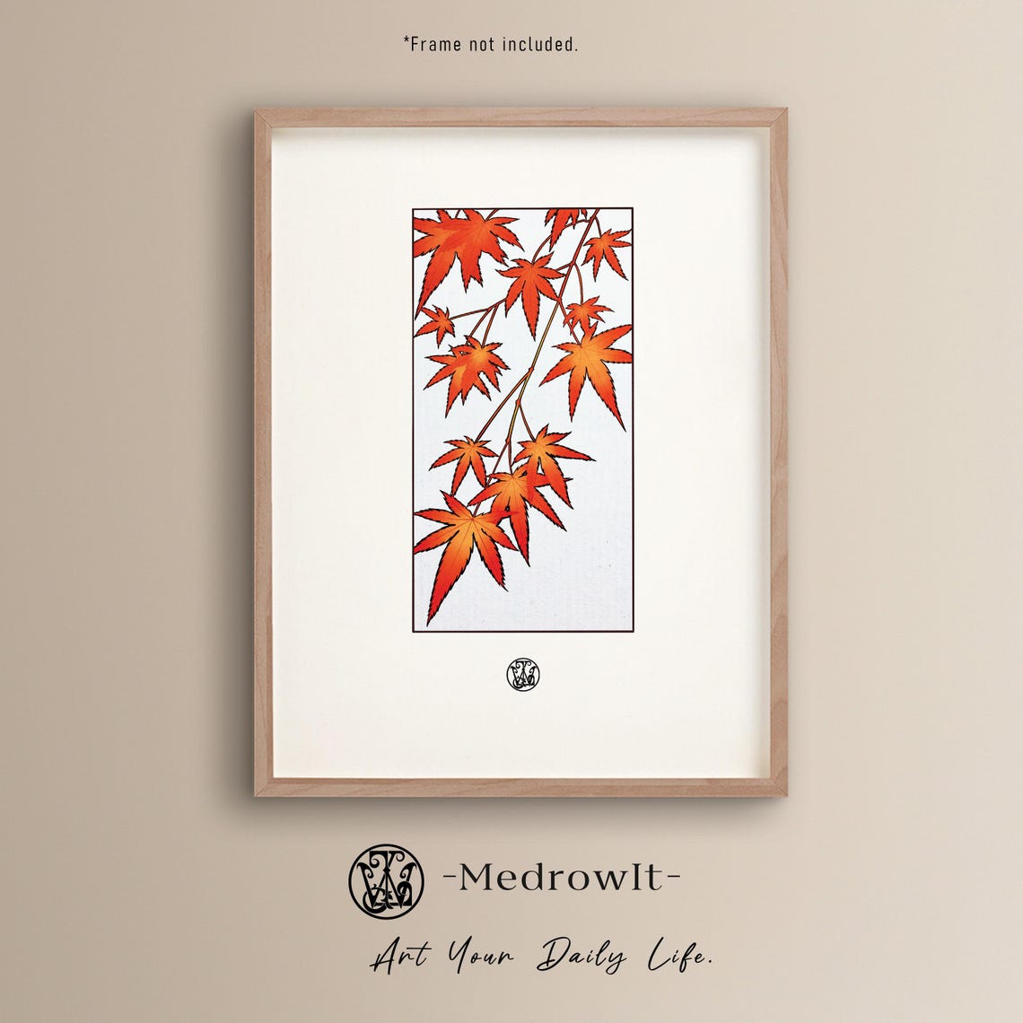 Handdrawn Japanese Maple Autumn Leaves Botanical Art Print Fall Decor