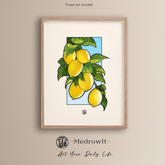 Lemon Tree Branch Handdrawn Citrus Botanical Illustration Poster
