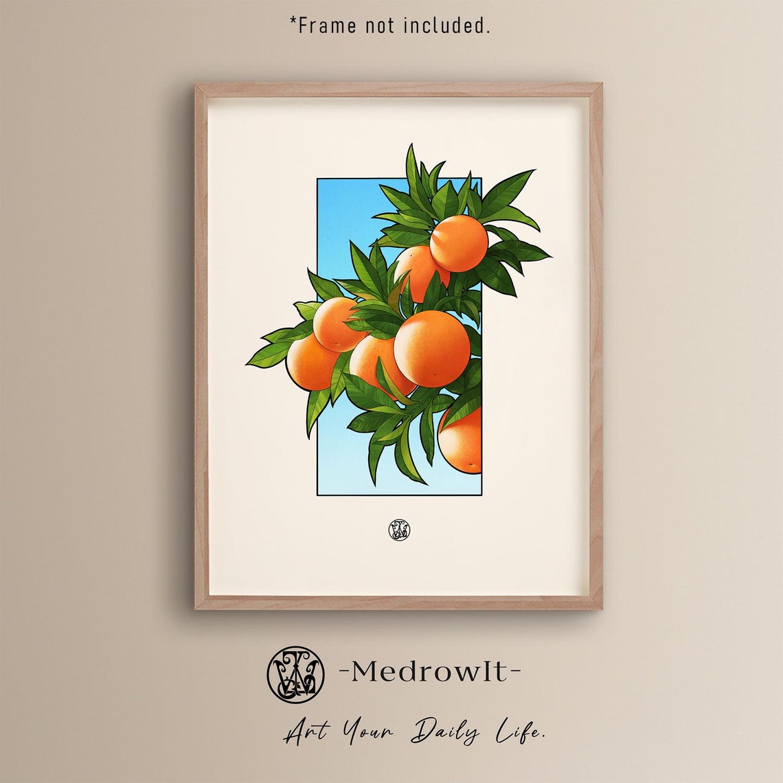 Sunshine Orange Vintage Art Print Retro Citrus Wall Decor Warm Sun Illustration Kitchen Old Botanical Fruit Poster Unique
