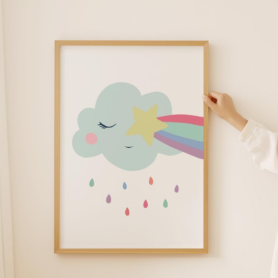 Cute Cloud Nursery Wall Art Girls Sleeping Print Baby Room Decor Kids Poster New Gift