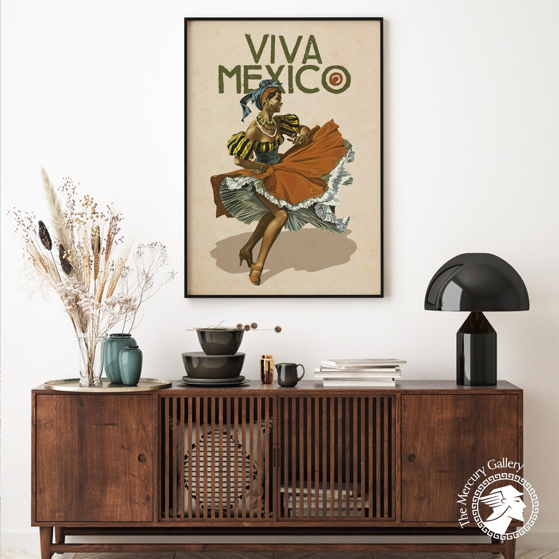 Vintage Viva Mexico Folk Dancer Woman Traditional Dress Travel Poster - Image 4