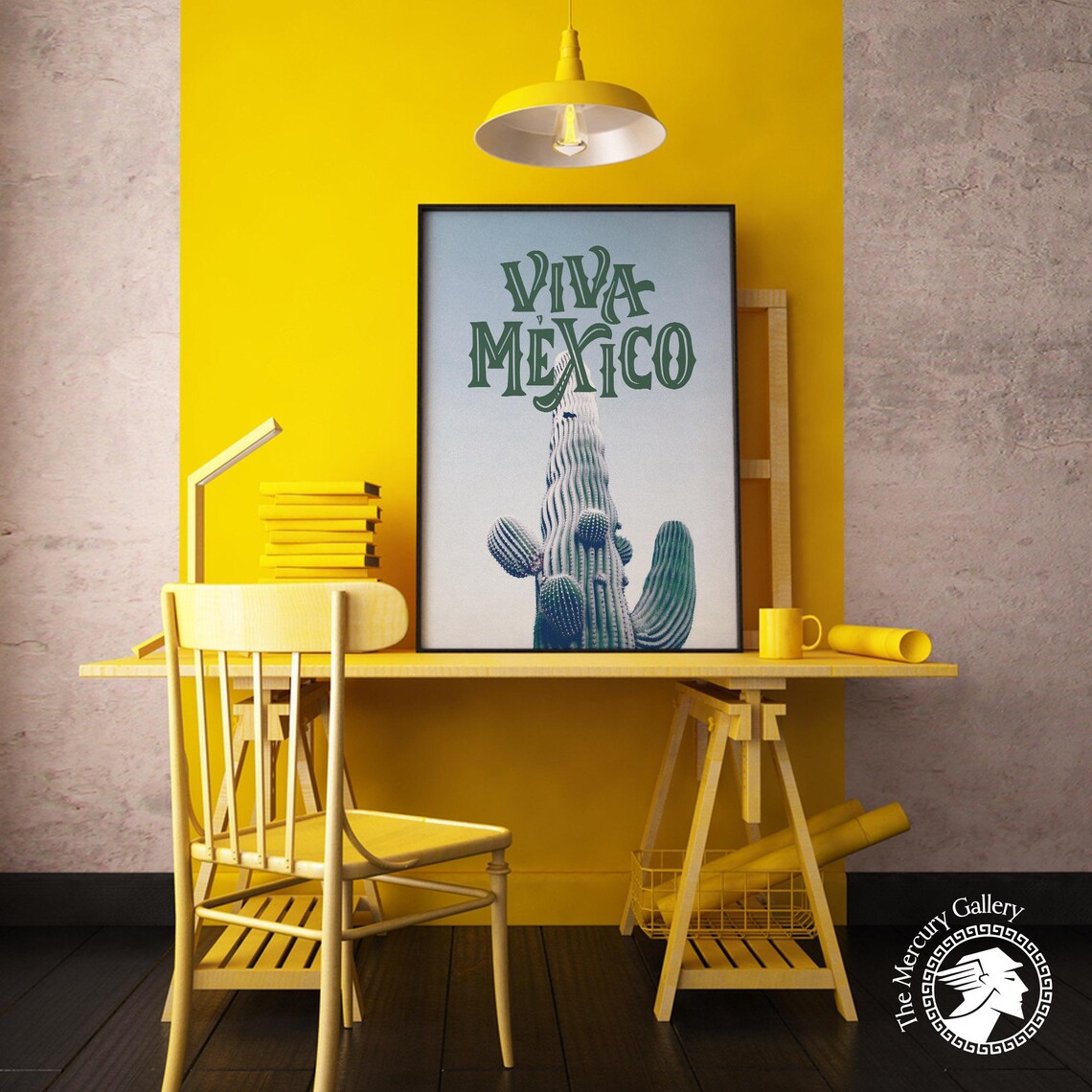Viva Mexico Saguaro Cactus Photo Poster Green Typography Wall Print - Image 2