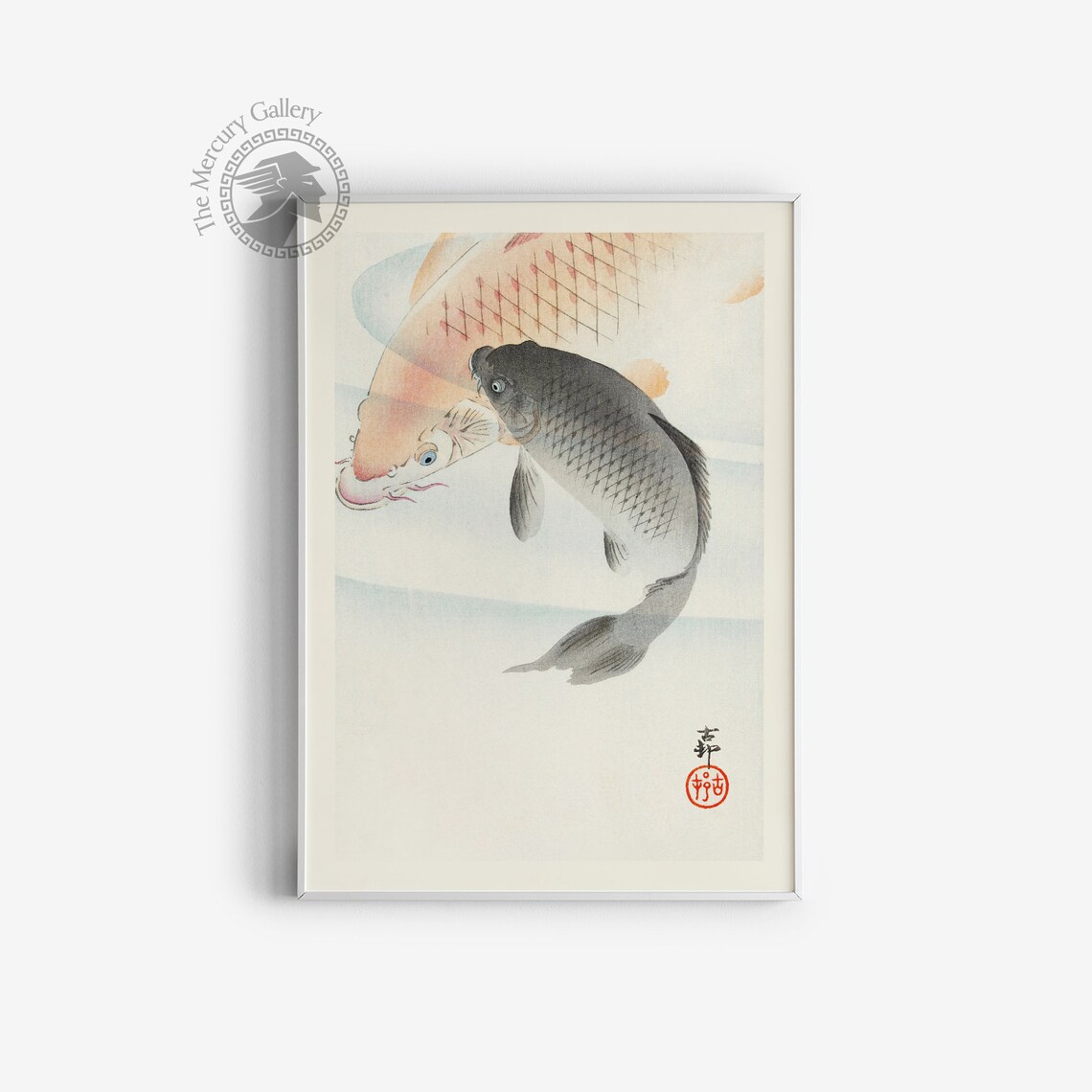 Ohara Koson Two Koi Carp Fish Swimming Japanese Vintage Art Poster - Image 3