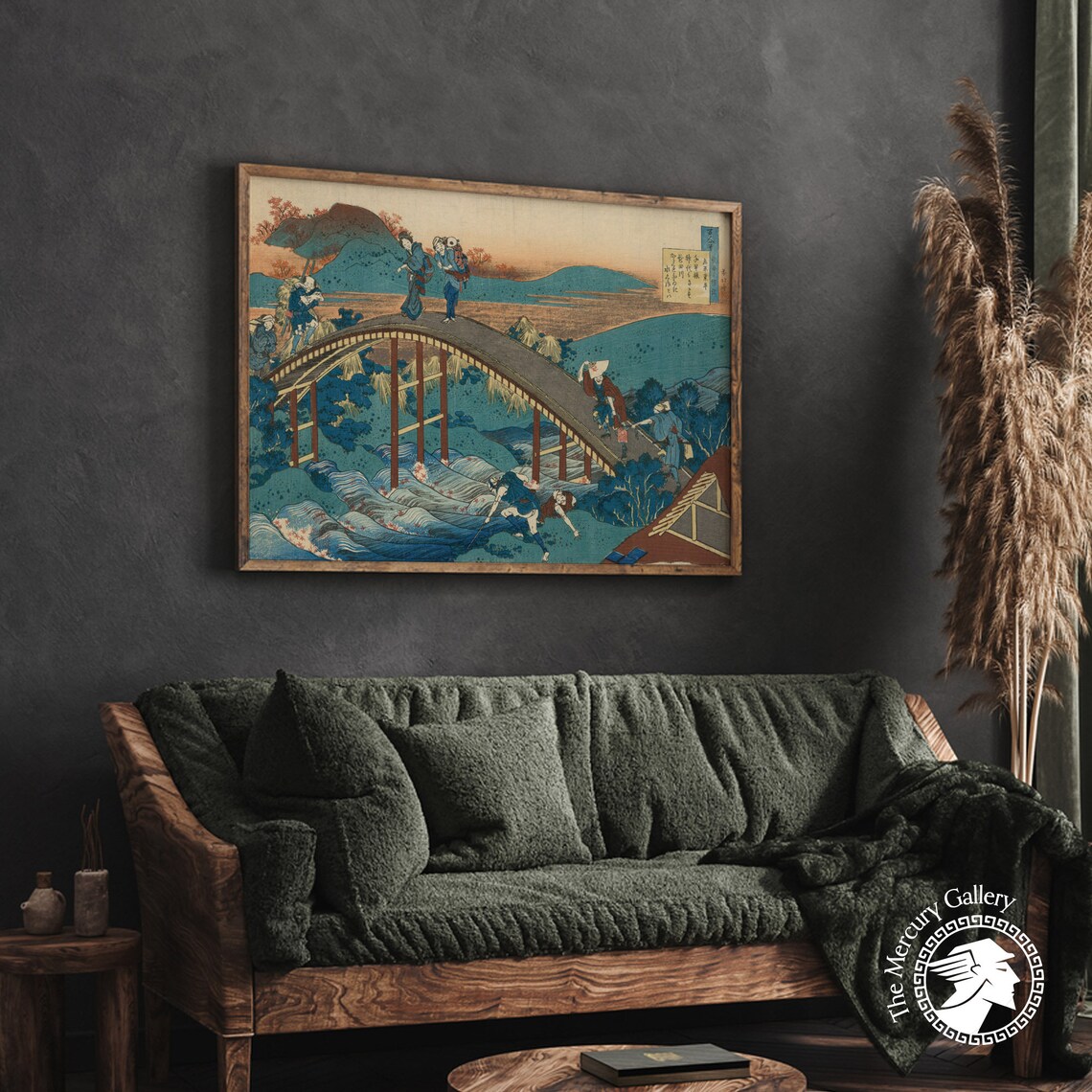 Hokusai Arched Bridge Travelers Autumn River Japanese Woodblock Poster - Image 4