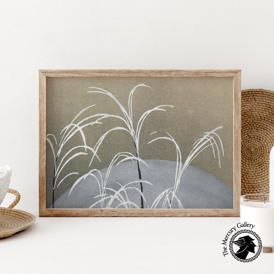 Kamisaka Sekka Blue Frost Moonlit Reeds Japanese Woodblock Art Print - Image 6