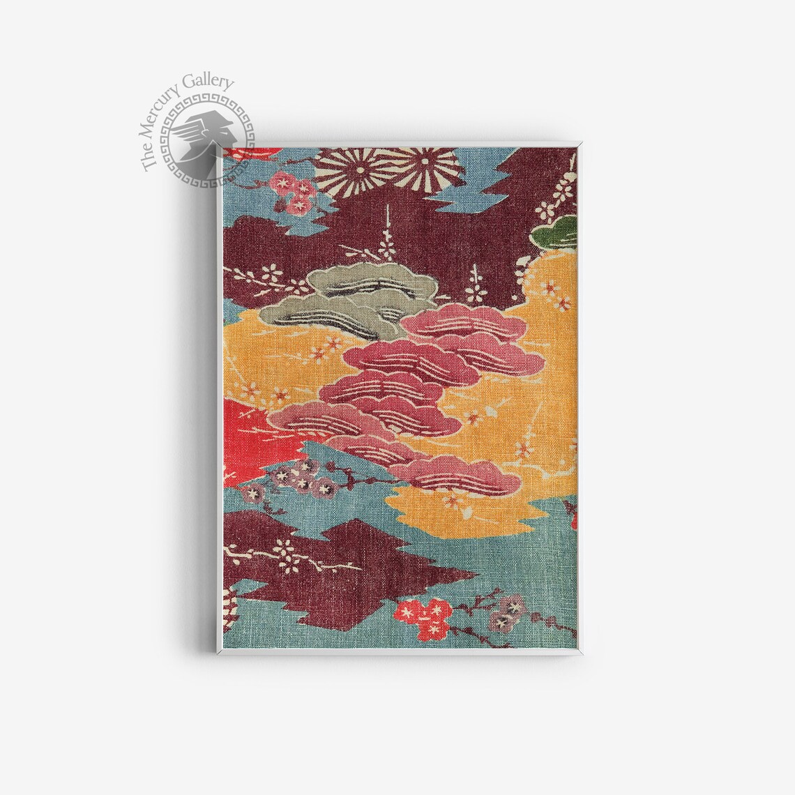 Vintage Plum and Chrysanthemum Pattern Art Print - Image 3