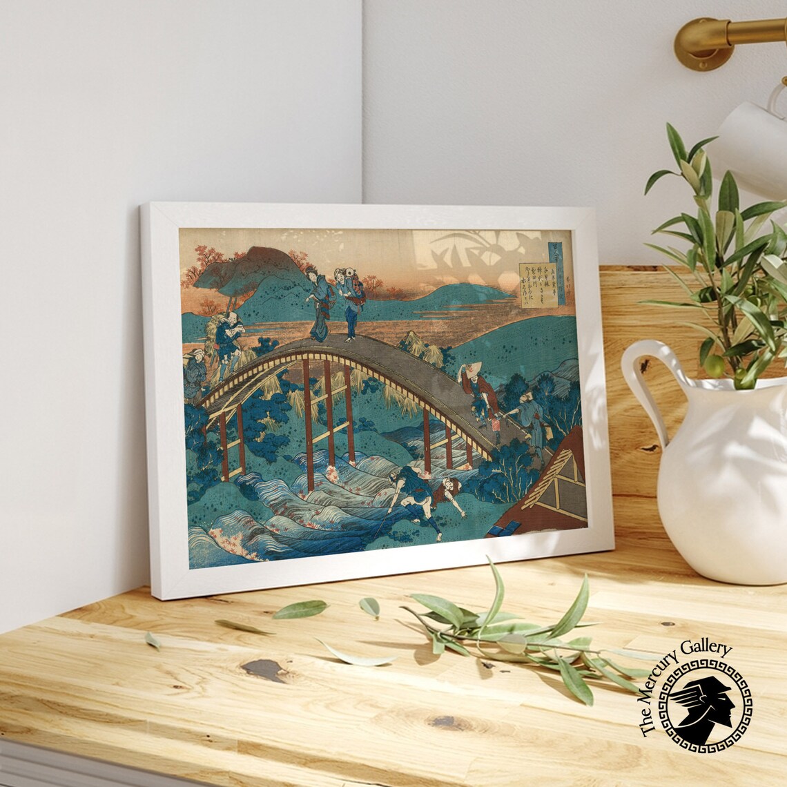 Hokusai Arched Bridge Travelers Autumn River Japanese Woodblock Poster - Image 5