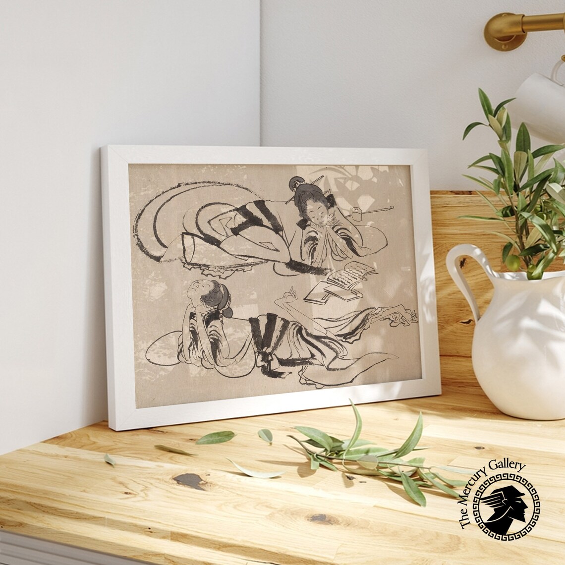 Japanese Ink Sketch Two Reclining Women Vintage Ukiyo E Style Art Print - Image 4