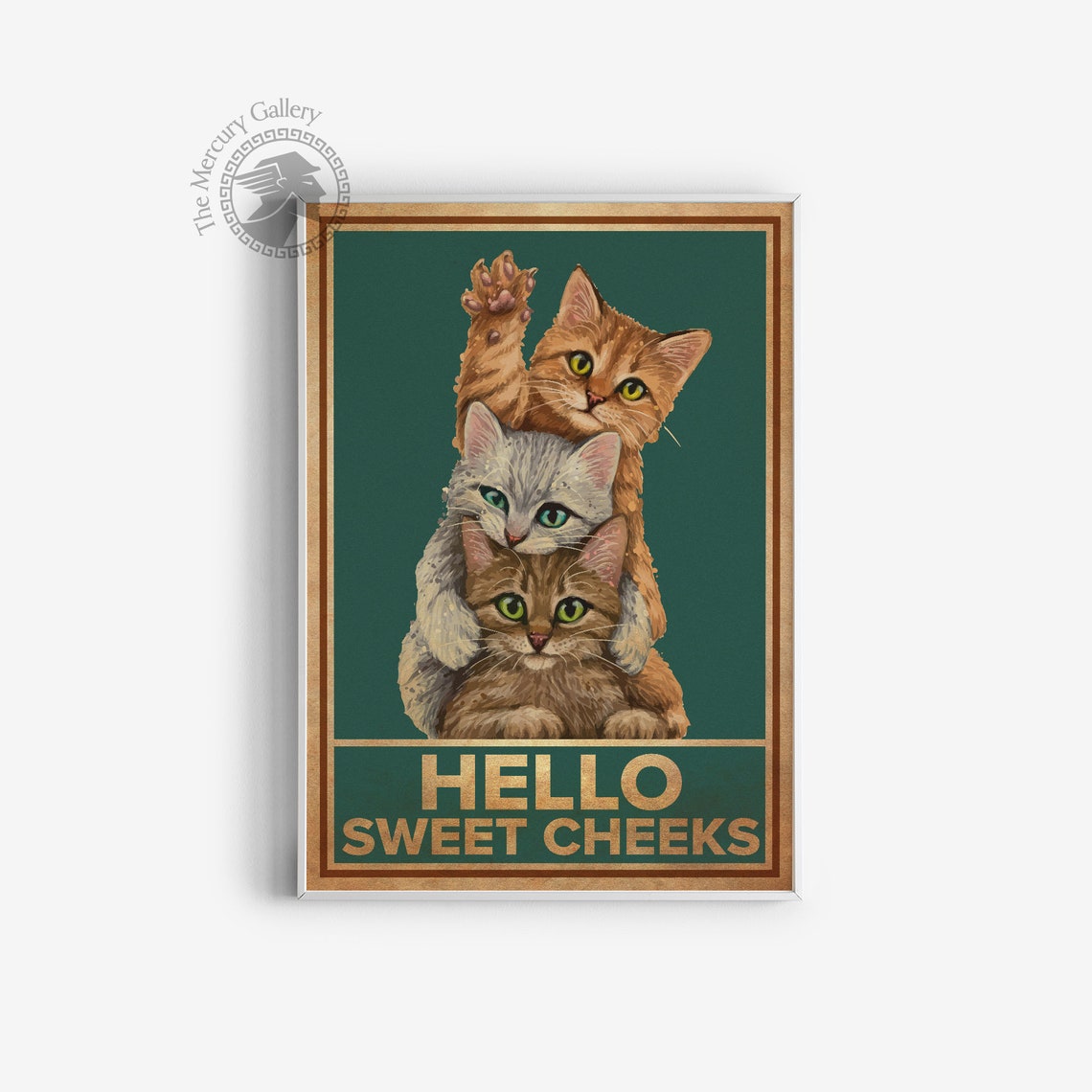 Three Cats Hello Sweet Cheeks Funny Vintage Retro Bathroom Poster - Image 5