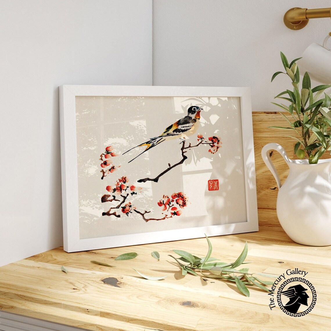 Swallow Perched On Blossoming Branch Vintage Japanese Bird Art Poster - Image 5