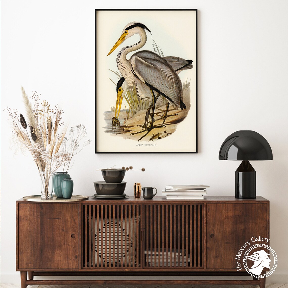 Vintage Great Grey Heron Pair Antique Waterbird Illustration Art Print - Image 4