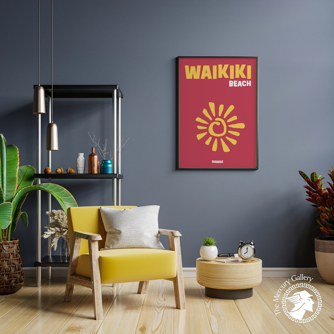 Waikiki Beach Hawaii Yellow Sun Retro Red Modern Travel Poster Print - Image 5